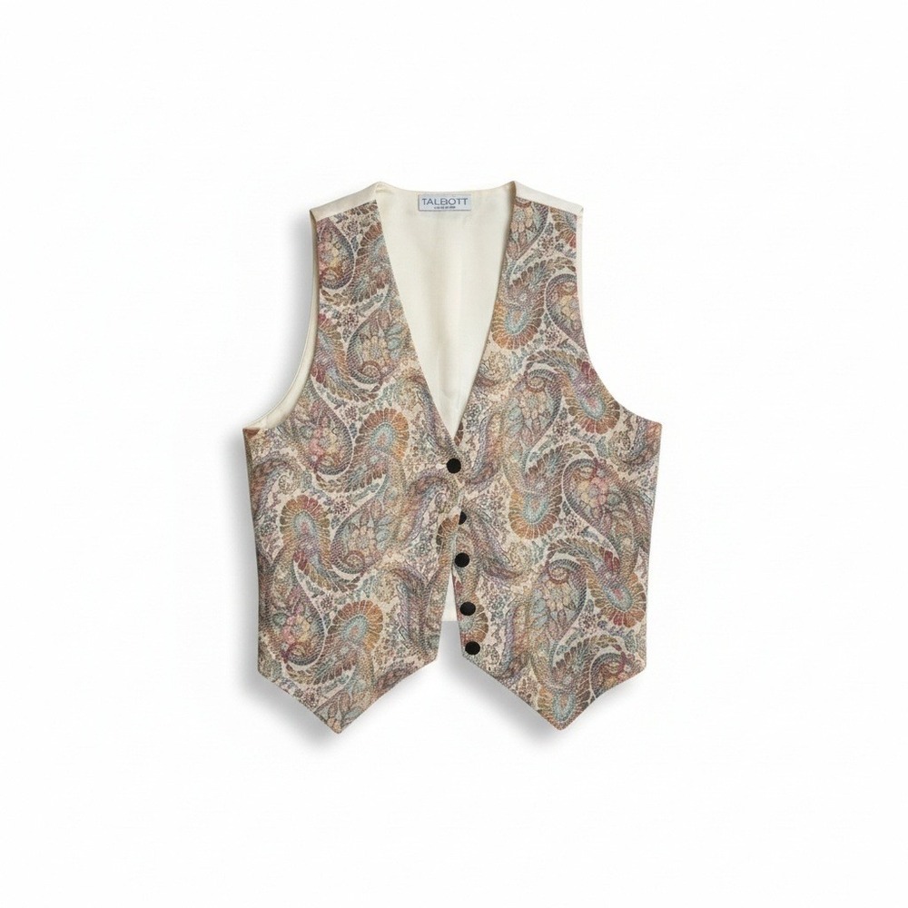 Talbott Vintage Woven Tapestry Paisley Vest Small Multi-Color Boho Waistcoat USA